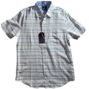 Ben Sherman white and blue linen blend short  sleeve button down shirt sz S